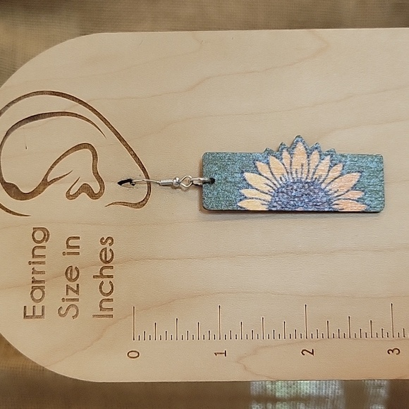 Sunflower Split Image Wood Drop Earrings - Picture 3 of 7